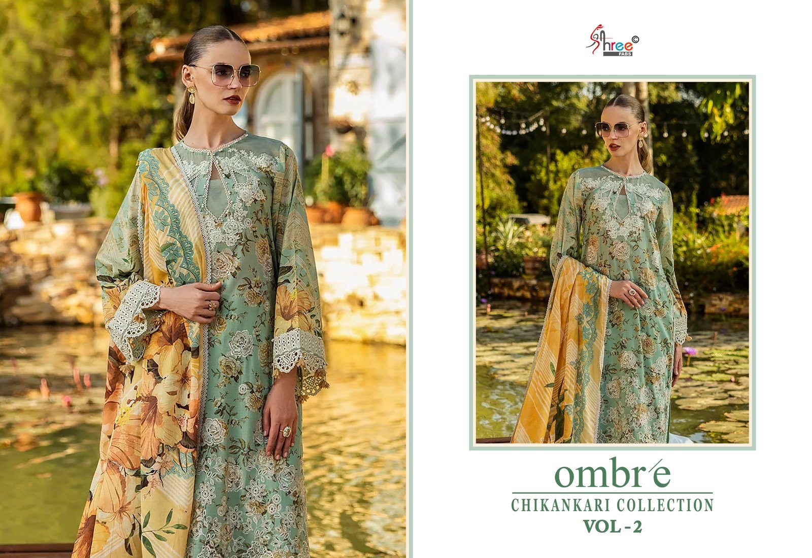 OMBRE CHIKANKARI COLLECTION VOL 2 SHREE (chiffon Dupatta) - Image 10