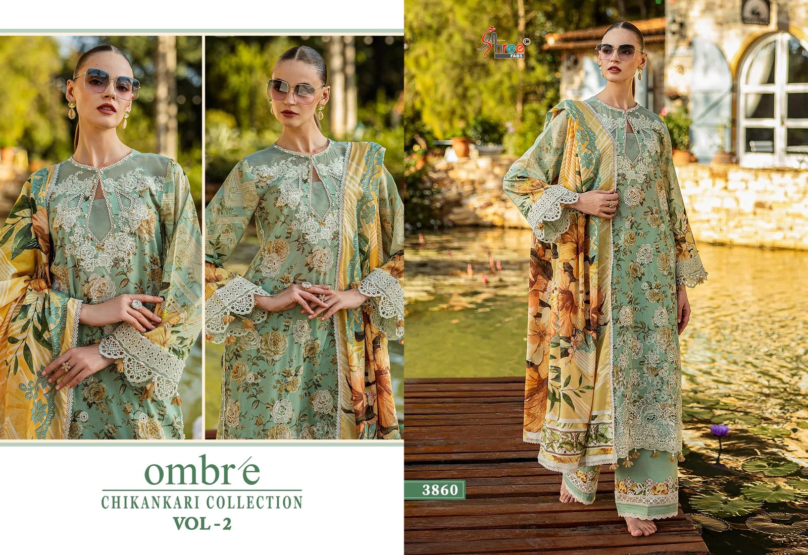 OMBRE CHIKANKARI COLLECTION VOL 2 SHREE (chiffon Dupatta) - Image 12