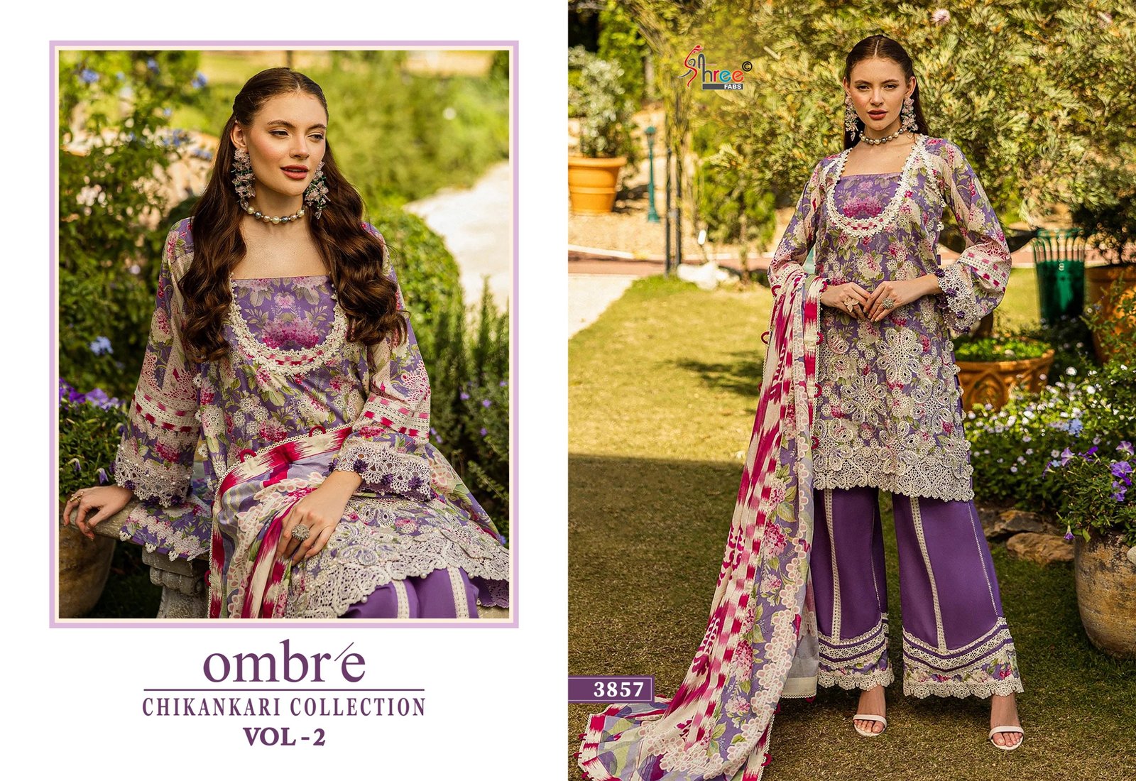 OMBRE CHIKANKARI COLLECTION VOL 2 SHREE (chiffon Dupatta) - Image 14