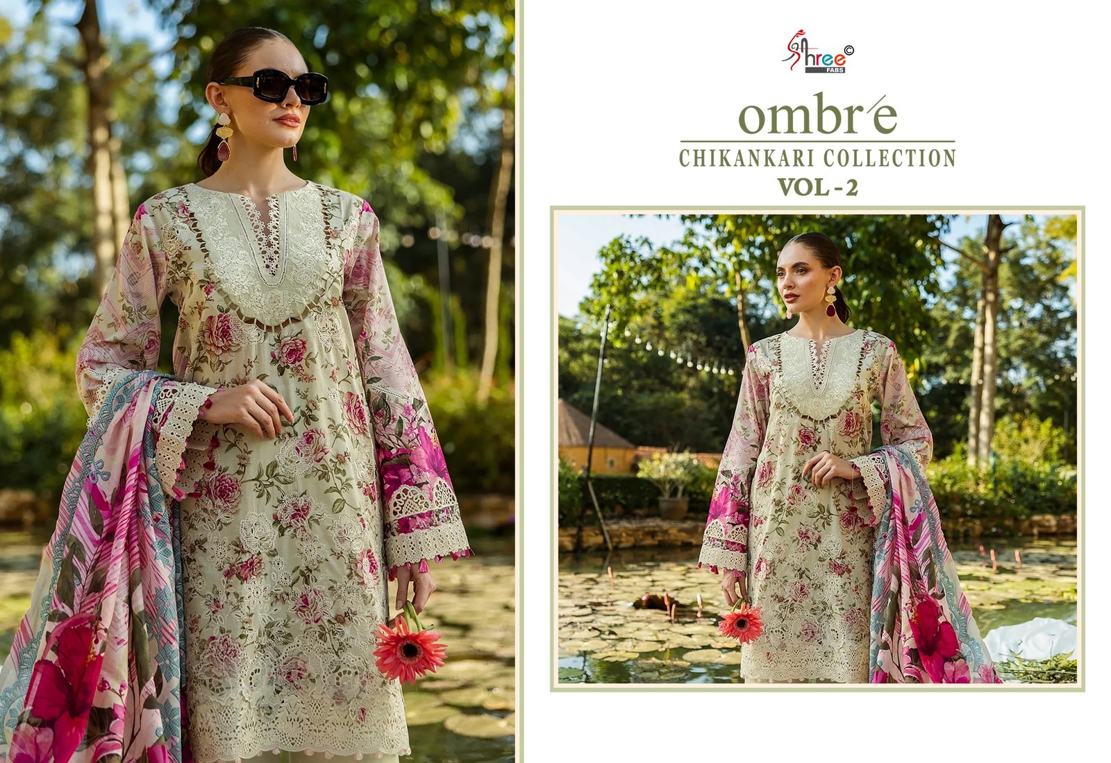 OMBRE CHIKANKARI COLLECTION VOL 2 SHREE (chiffon Dupatta) - Image 19