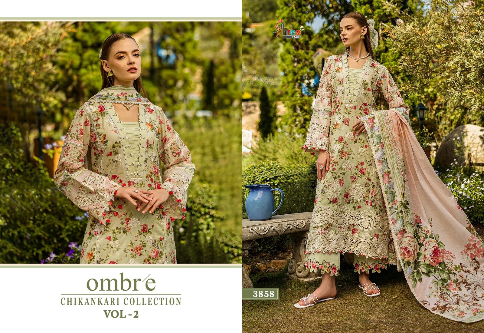 OMBRE CHIKANKARI COLLECTION VOL 2 SHREE (chiffon Dupatta) - Image 8