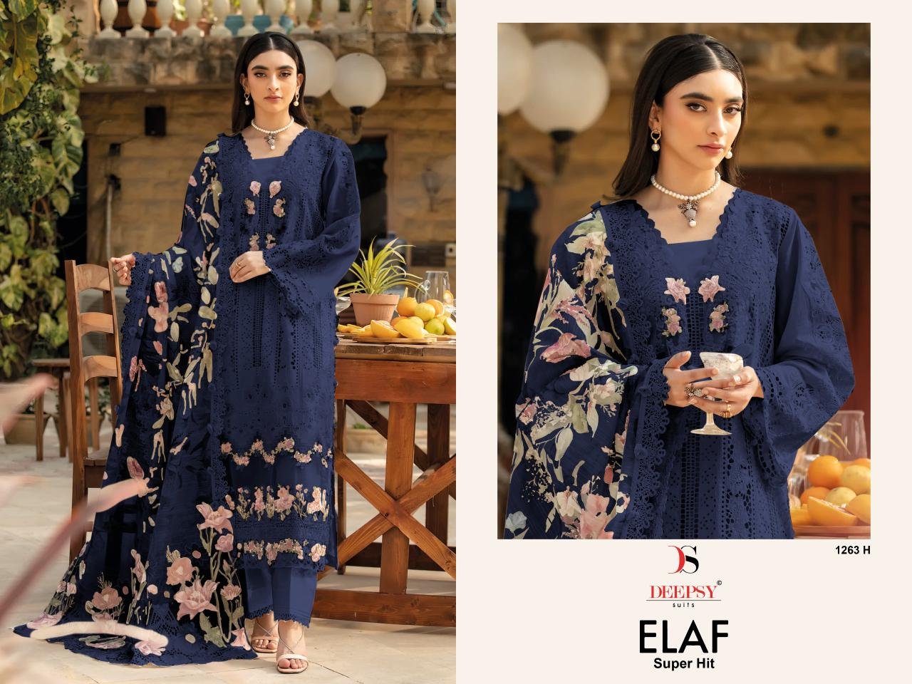ELAF LUXURY SUPER HIT LAWN DEEPSY SUITS 1263 DARK CHART (Kota Dupatta) (Copy) - Image 4