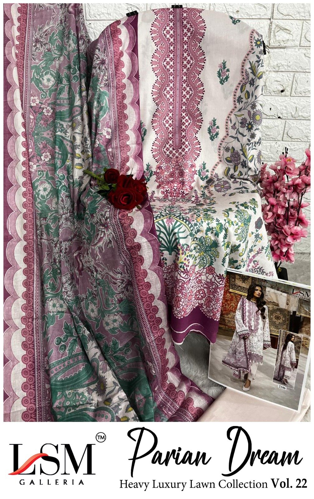 PARIAN DREAM HEAVY LUXURY LAWN COLLECTION VOL 22 (Cotton Dupatta) - Image 10