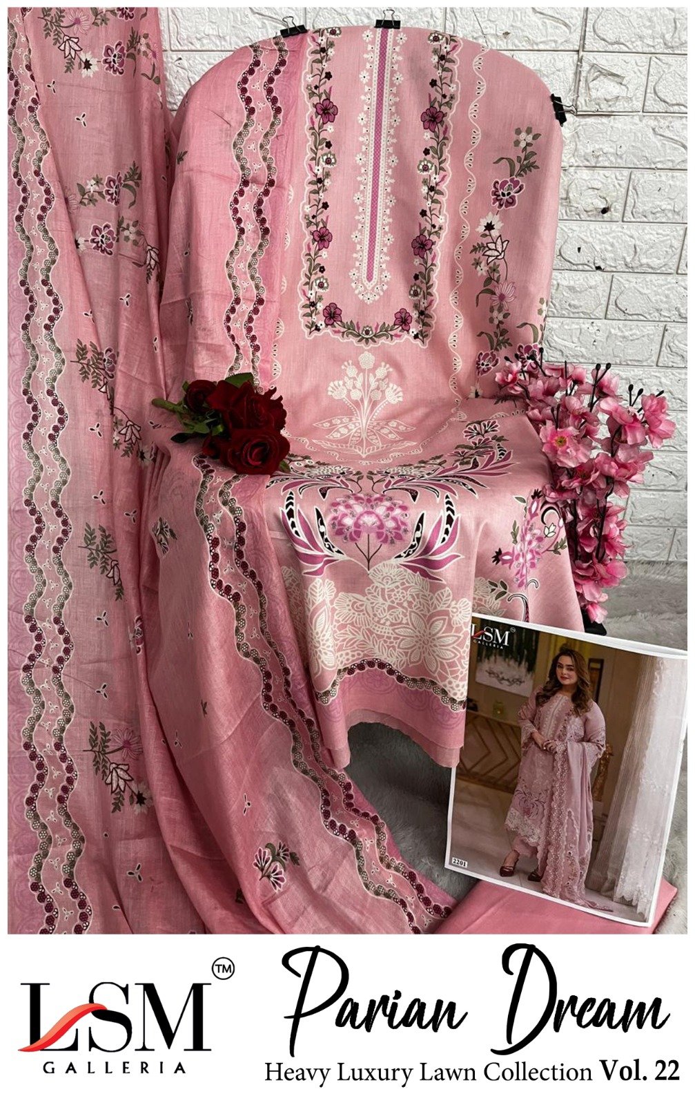 PARIAN DREAM HEAVY LUXURY LAWN COLLECTION VOL 22 (Cotton Dupatta) - Image 5