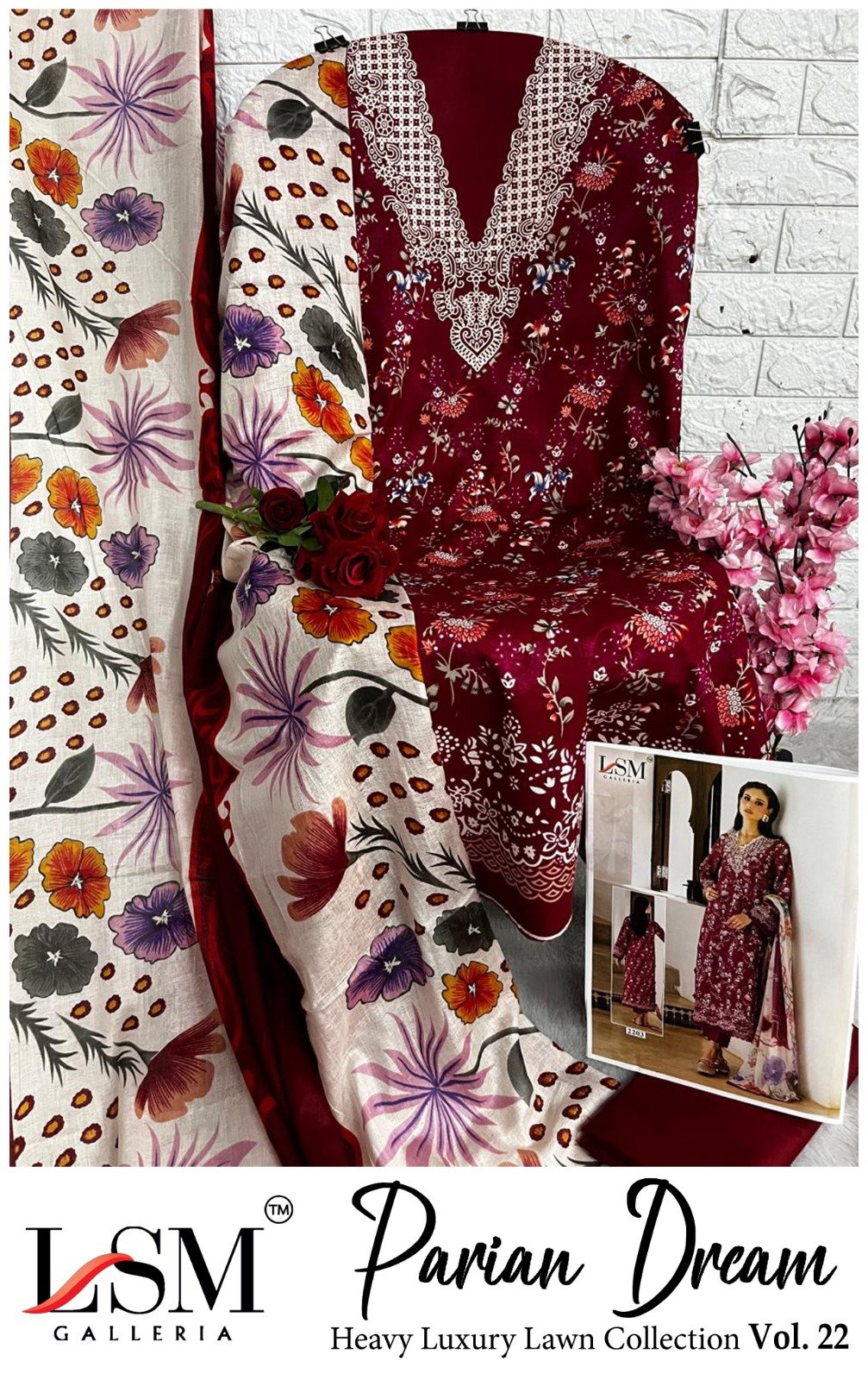 PARIAN DREAM HEAVY LUXURY LAWN COLLECTION VOL 22 (Cotton Dupatta) - Image 9