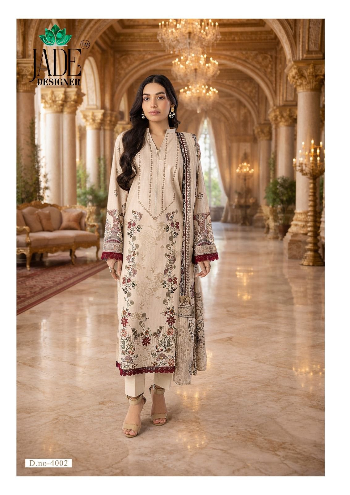 NOOR AHMED VOL 4 HEAVY LAWN COLLECTION JADE (Cotton Dupatta) - Image 11