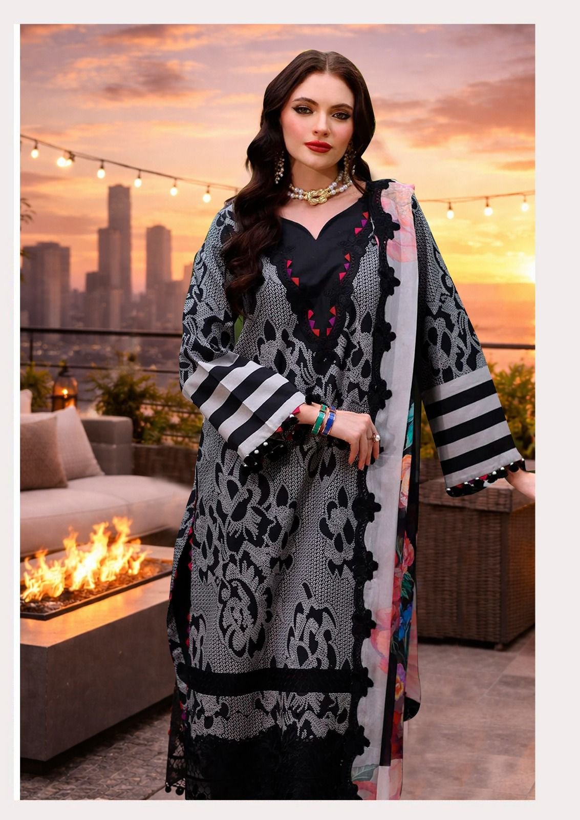 NOOR AHMED VOL 4 HEAVY LAWN COLLECTION JADE (Cotton Dupatta) - Image 17