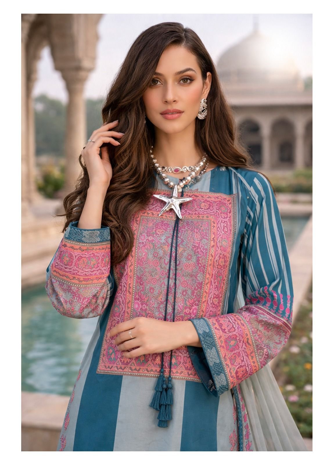 NOOR AHMED VOL 4 HEAVY LAWN COLLECTION JADE (Cotton Dupatta) - Image 19