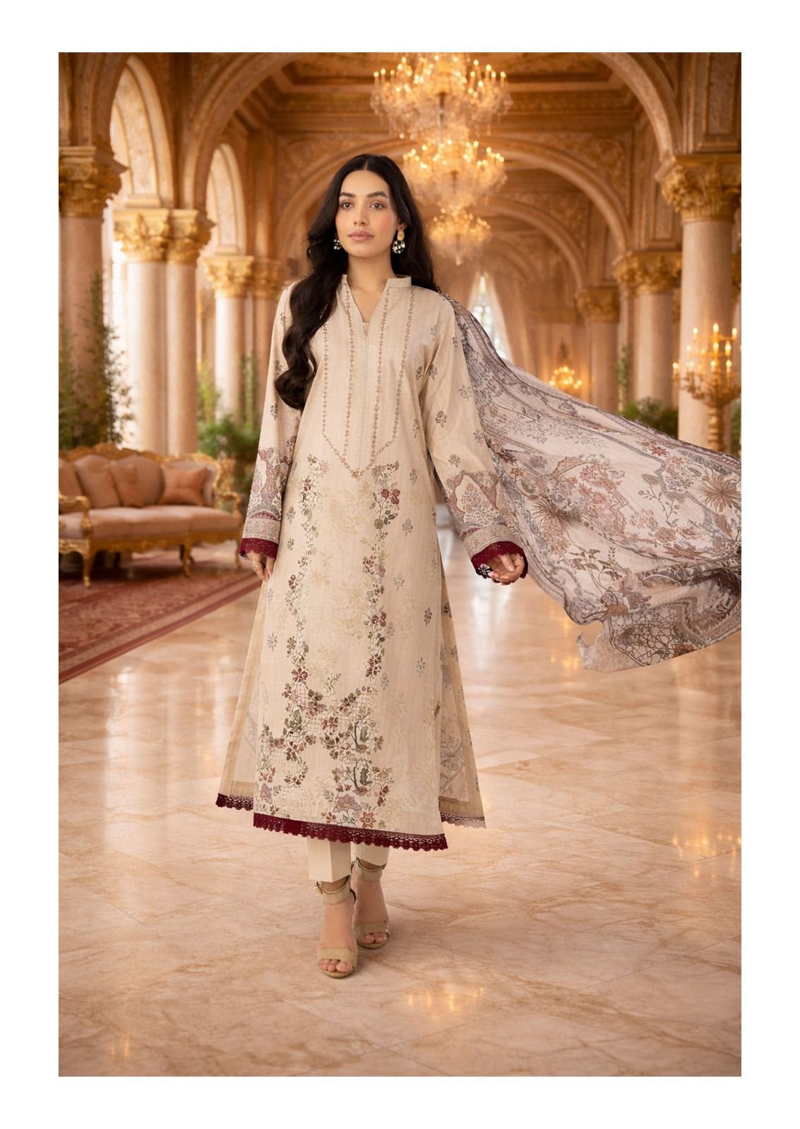 NOOR AHMED VOL 4 HEAVY LAWN COLLECTION JADE (Cotton Dupatta) - Image 3