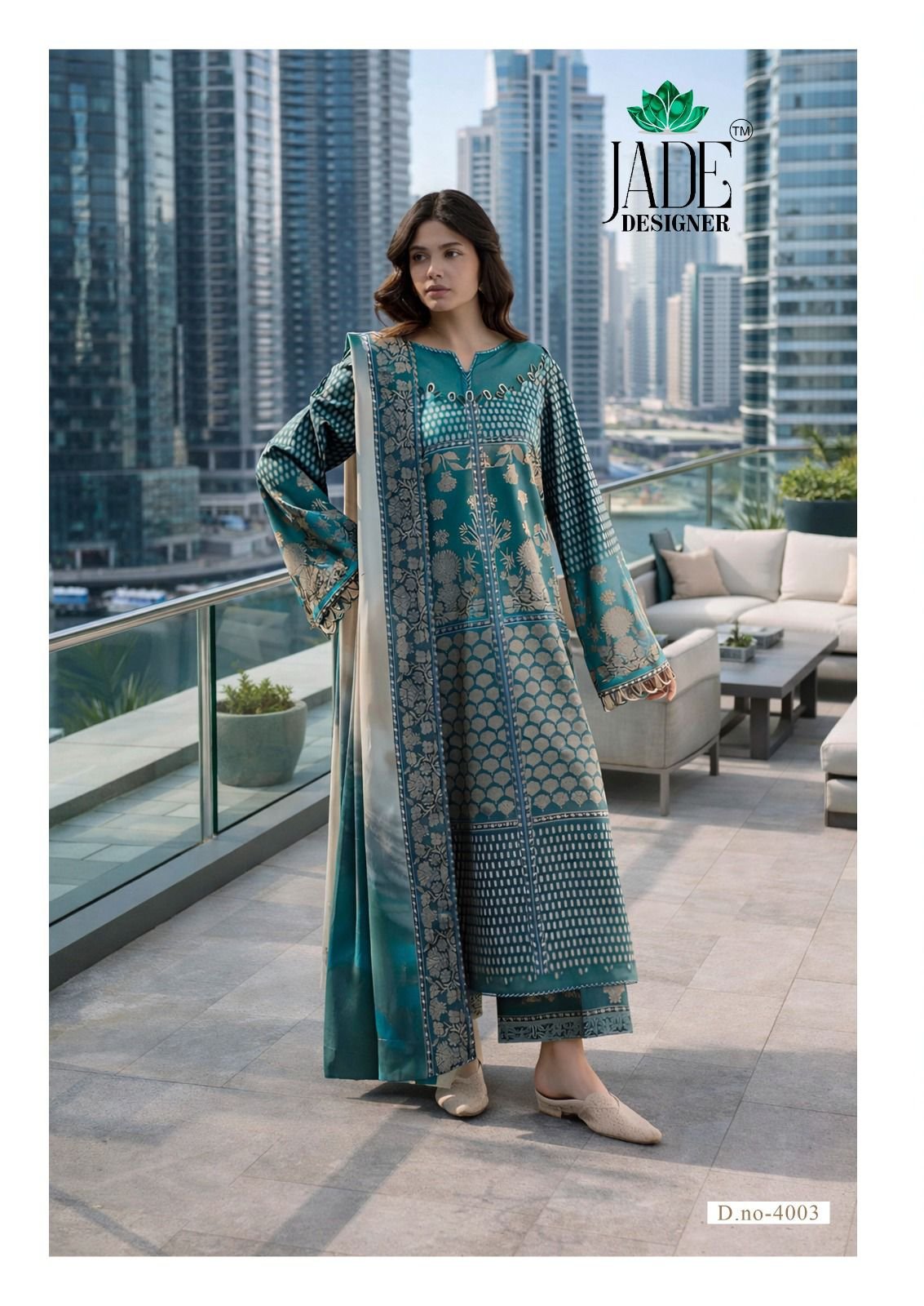 NOOR AHMED VOL 4 HEAVY LAWN COLLECTION JADE (Cotton Dupatta) - Image 4