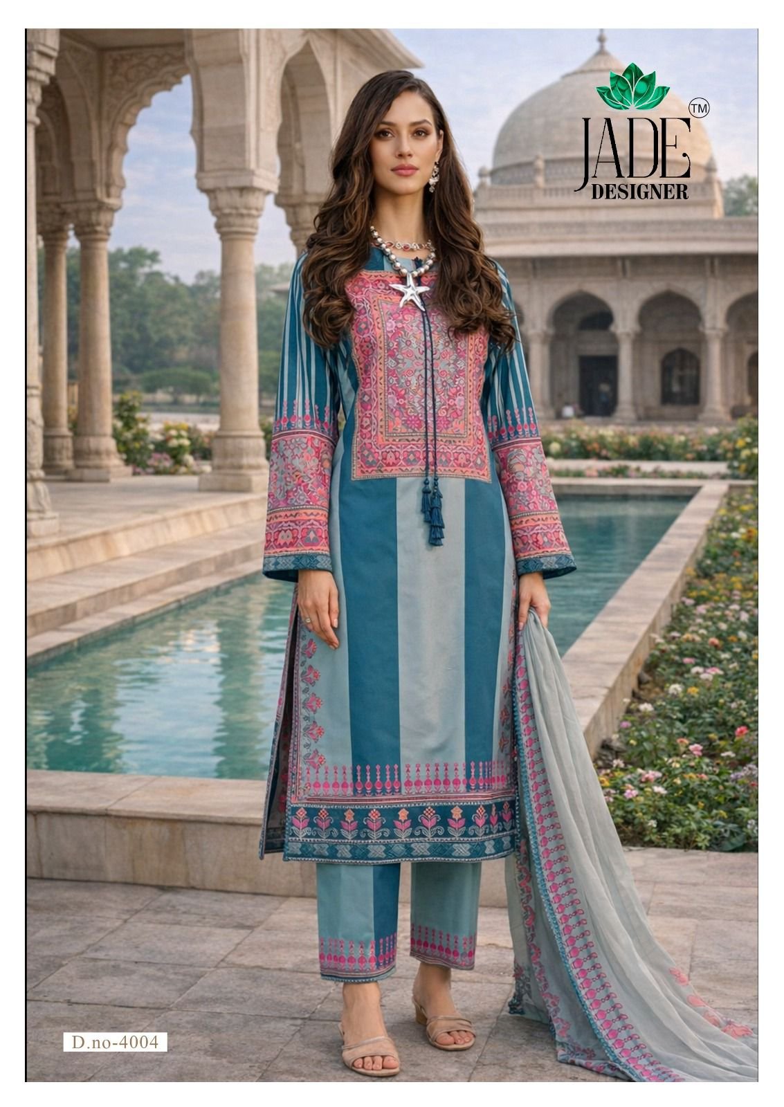NOOR AHMED VOL 4 HEAVY LAWN COLLECTION JADE (Cotton Dupatta) - Image 6