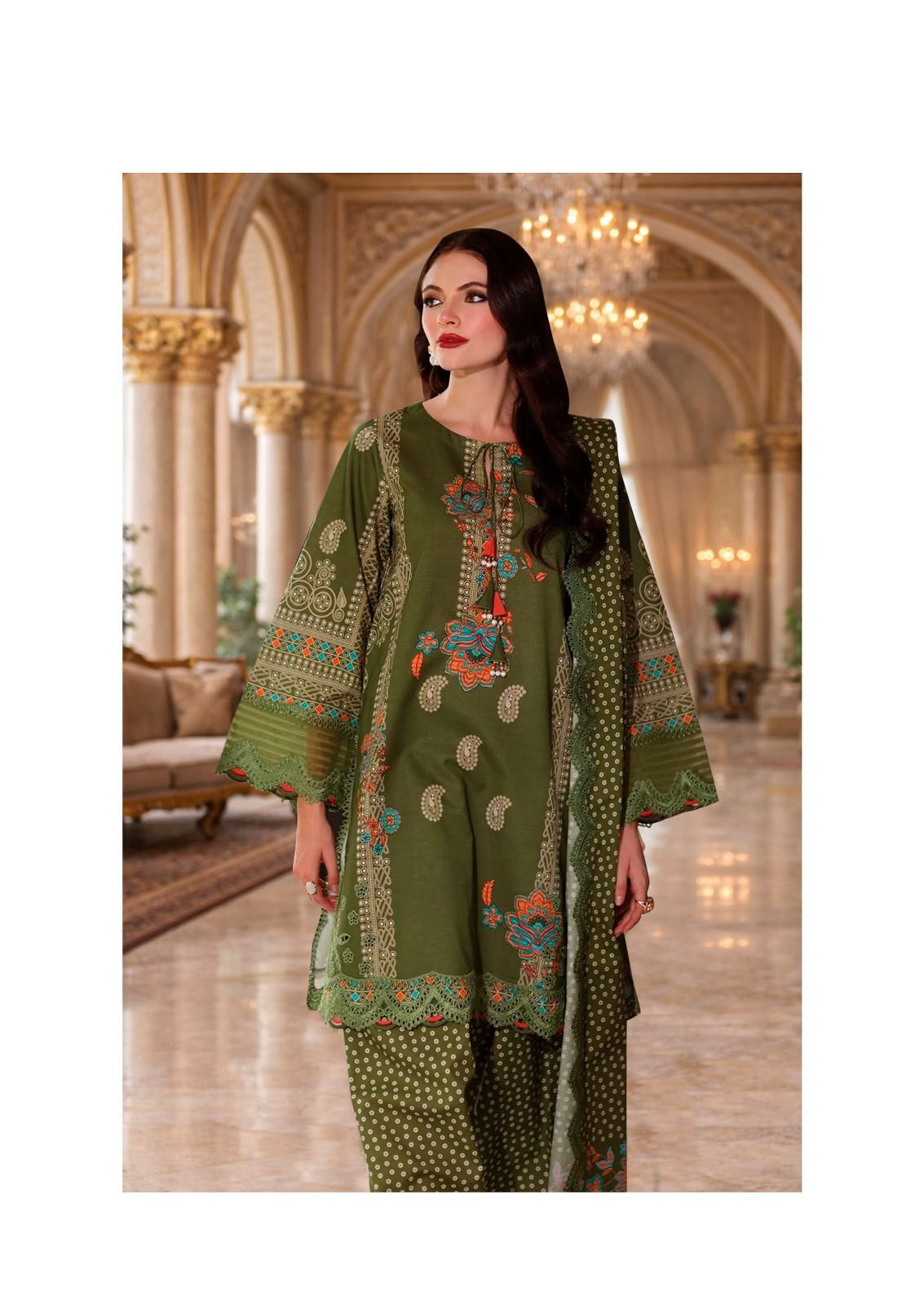 NOOR AHMED VOL 4 HEAVY LAWN COLLECTION JADE (Cotton Dupatta) - Image 8