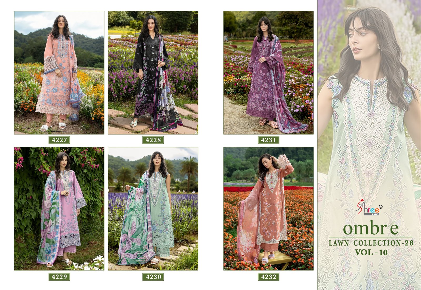 OMBRE LAWN COLLECTION VOL 10 SHREE (Chiffon Dupatta) - Image 4