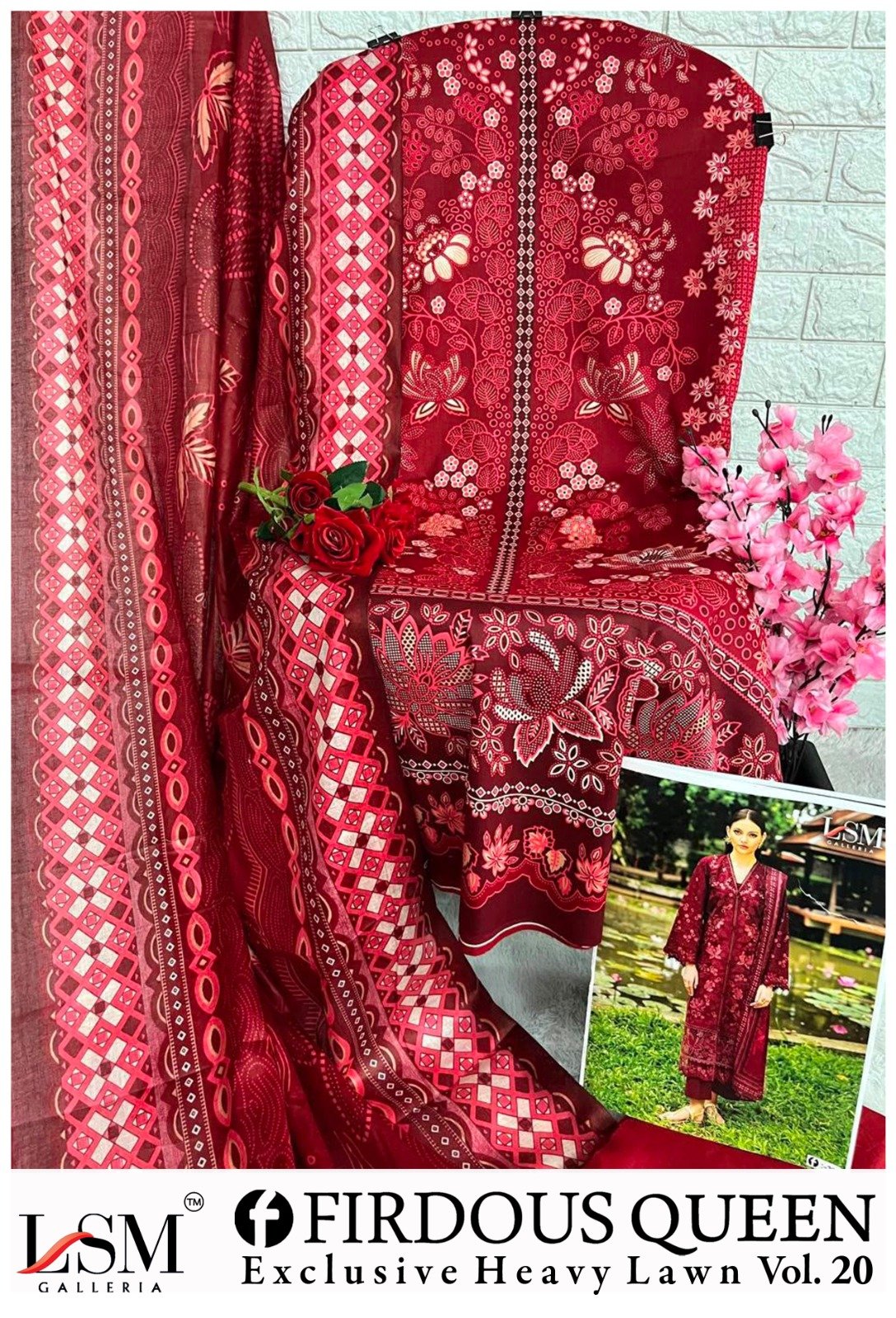 FIRDOUS QUEEN EXCLUSIVE HEAVY LAWN COLLECTION VOL 20 LSM (cotton Dupatta) - Image 13