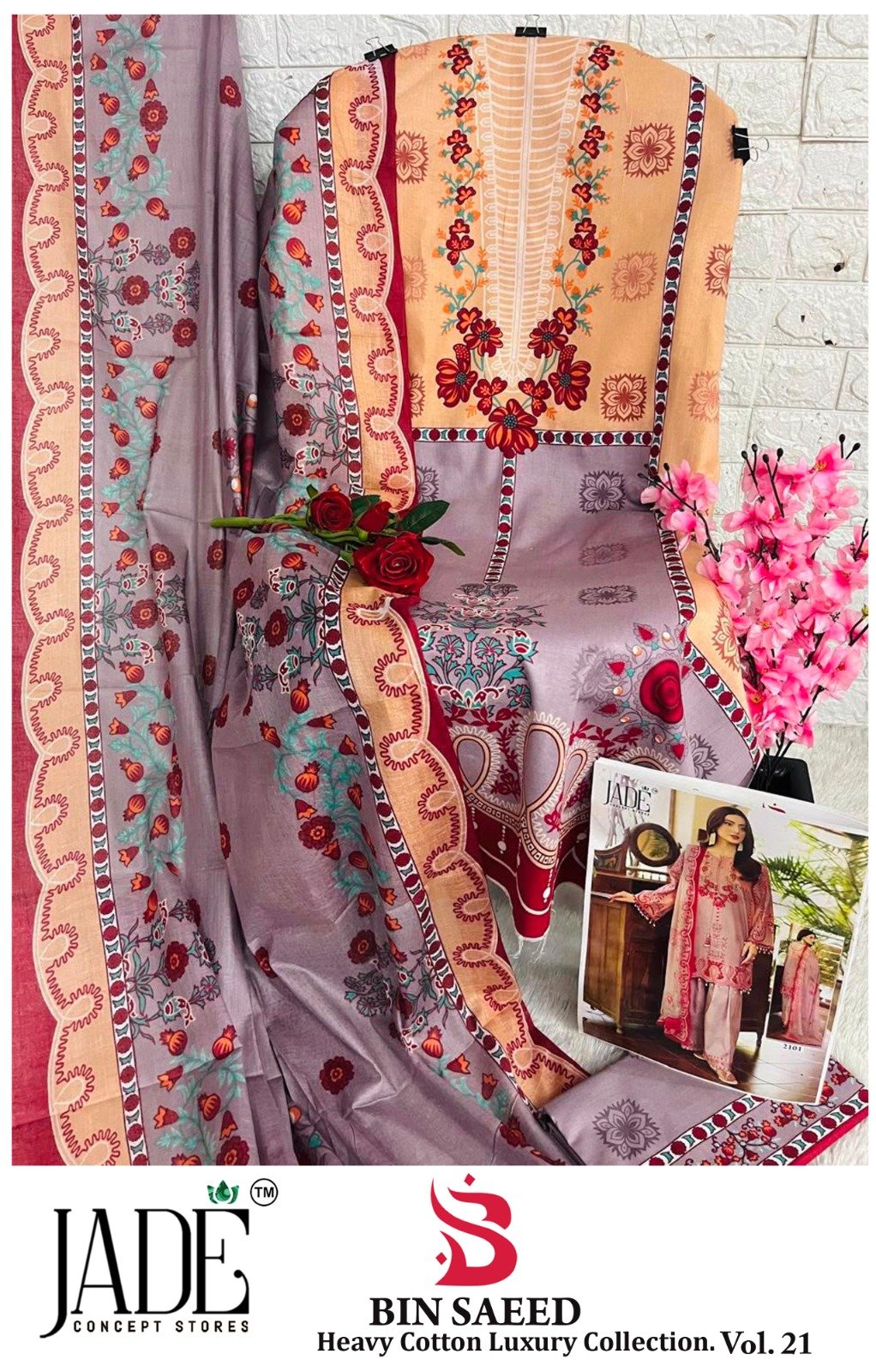 BIN SAEED EXCLUSIVE HEAVY COTTON COLLECTION VOL 21 JADE (Cotton Dupatta) - Image 3