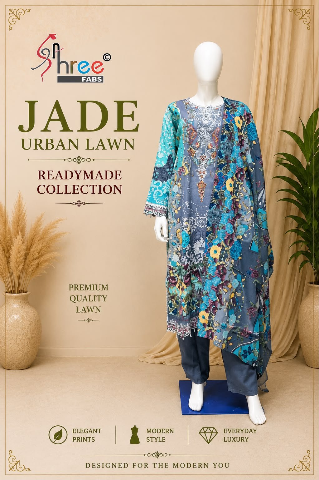 JADE URBAN LAWN READYMADE SHREE - Image 4
